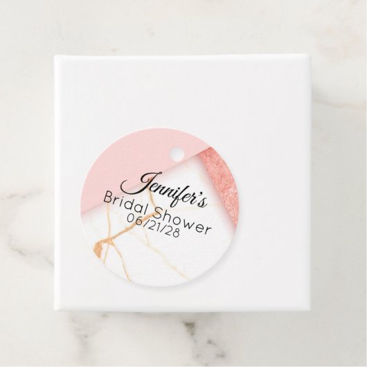 Moderne roze en goudmarmer bedankjes labels (In situ)