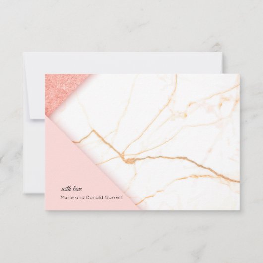 Moderne roze en goudmarmer bedankkaart (Achterkant)