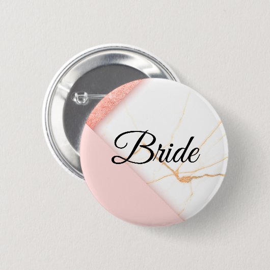 Moderne roze en goudmarmer bride ronde button 5,7 cm (Voorkant /achterkant)