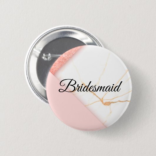 Moderne roze en goudmarmer-bridesmaid ronde button 5,7 cm (Voorkant /achterkant)