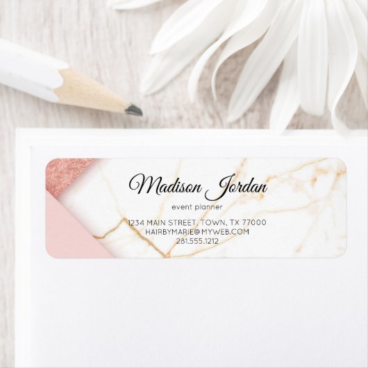 Moderne roze en goudmarmer etiket (Insitu)