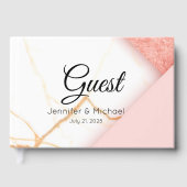 Moderne roze en goudmarmer gastenboek (Voorkant)