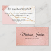 Moderne roze en goudmarmer kortingskaartje (Voorkant / Achterkant)