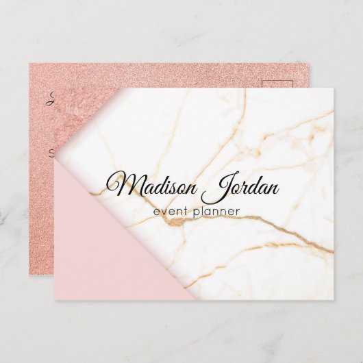 Moderne roze en goudmarmer marketing briefkaart (Voorkant / Achterkant)