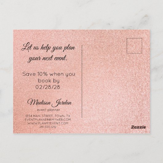 Moderne roze en goudmarmer marketing briefkaart (Achterkant)