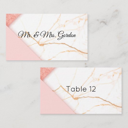 Moderne roze en goudmarmer plaatskaartje (Voorkant / Achterkant)