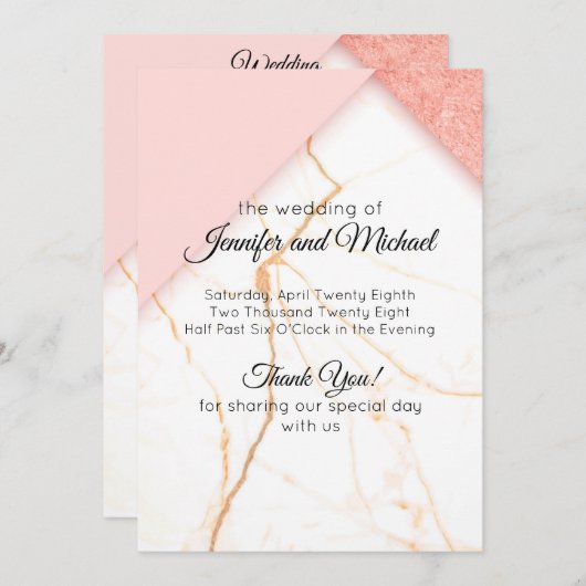 Moderne roze en goudmarmer programmakaart (Voorkant / Achterkant)