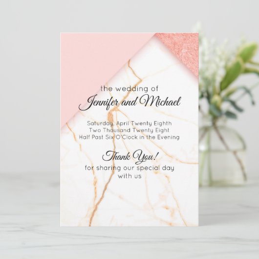 Moderne roze en goudmarmer programmakaart (Staand voorkant)