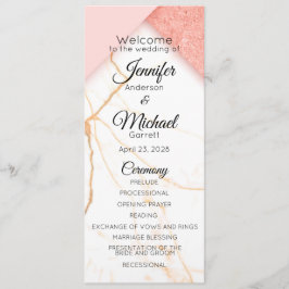 Moderne roze en goudmarmer programmakaart