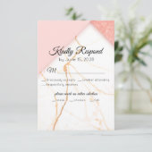 Moderne roze en goudmarmer RSVP kaartje (Staand voorkant)