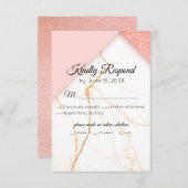 Moderne roze en goudmarmer RSVP kaartje (Voorkant / Achterkant)