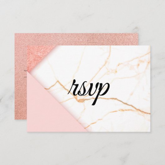 Moderne roze en goudmarmer RSVP kaartje (Voorkant / Achterkant)
