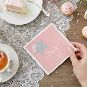 Moderne Roze en Grijs Het Is Een Meisje Servet