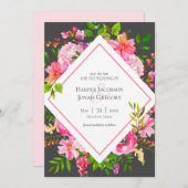 Moderne roze en grijze bloemenbruiloft Save the Da Kaart (Voorkant / Achterkant)