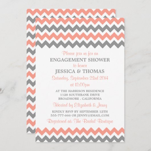 Moderne roze en grijze Chevron Verloving Shower Kaart (Voorkant / Achterkant)