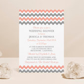 Moderne roze en grijze Chevron Wedding Shower Kaart