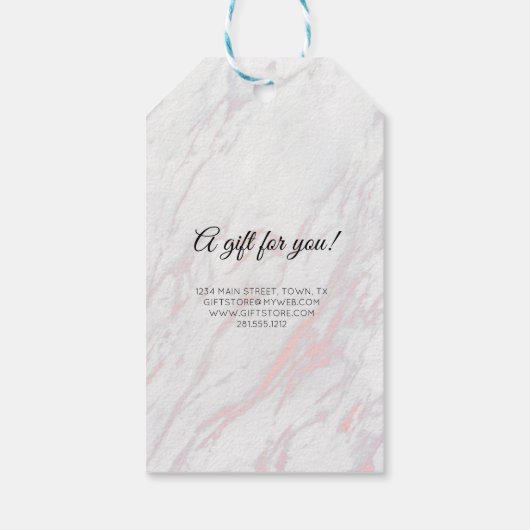 Moderne roze en grijze marmer cadeaulabel (Achterkant)