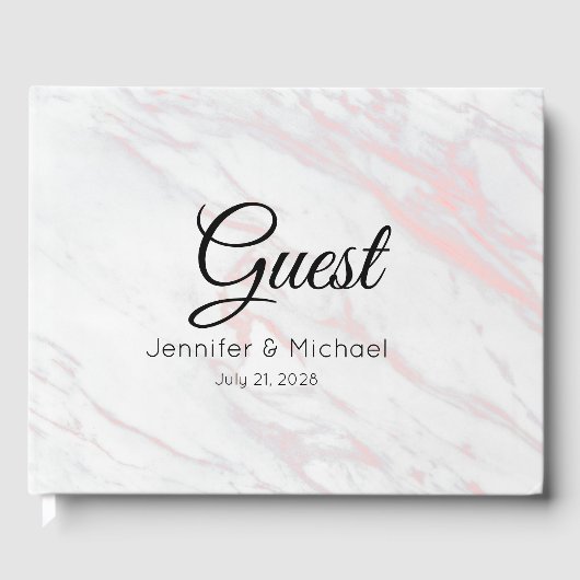 Moderne roze en grijze marmer gastenboek (Voorkant)