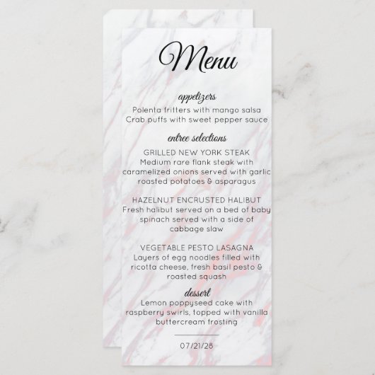 Moderne roze en grijze marmer menu (Voorkant / Achterkant)