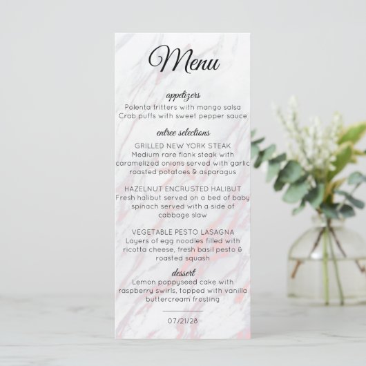 Moderne roze en grijze marmer menu (Staand voorkant)