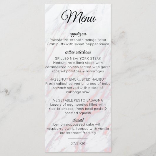 Moderne roze en grijze marmer menu (Voorkant)