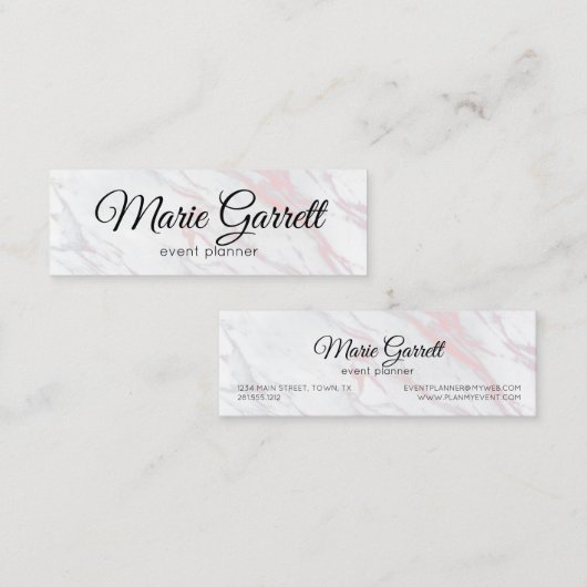 Moderne roze en grijze marmer mini visitekaartje (Voorkant / Achterkant)