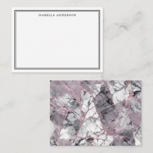 Moderne roze en grijze marmer op maat notitiekaartje (Voorkant / Achterkant)