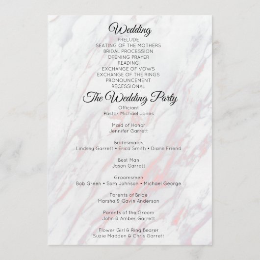 Moderne roze en grijze marmer programmakaart (Achterkant)