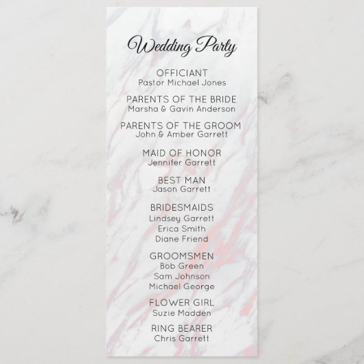 Moderne roze en grijze marmer programmakaart (Achterkant)