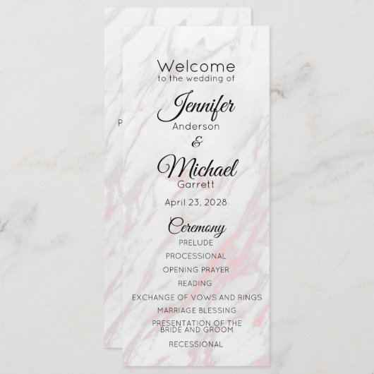 Moderne roze en grijze marmer programmakaart (Voorkant / Achterkant)