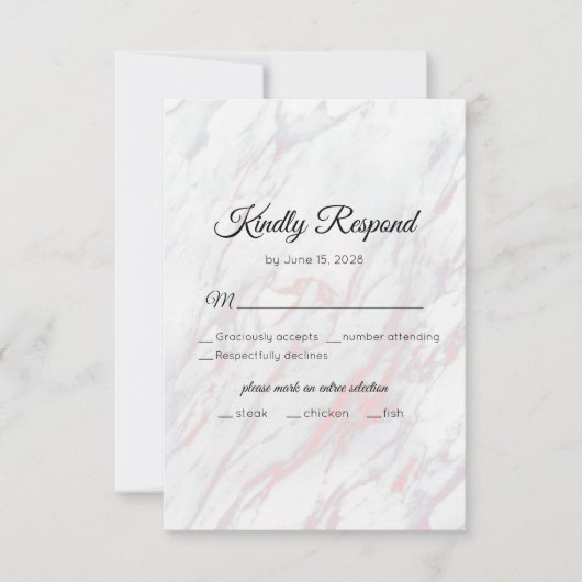 Moderne roze en grijze marmer RSVP kaartje (Voorkant)