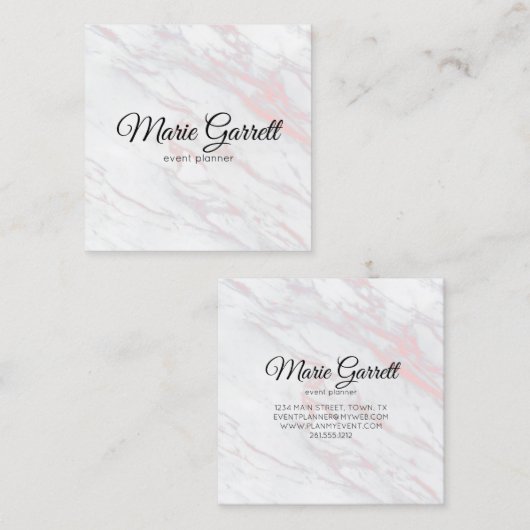 Moderne roze en grijze marmer vierkante visitekaartje (Voorkant / Achterkant)
