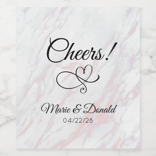 Moderne roze en grijze marmer wijn etiket (Enkel label)