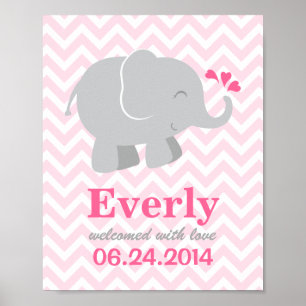 Moderne roze en grijze olifant aangepast monogram poster