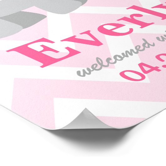 Moderne roze en grijze olifant aangepast monogram poster (Hoek)