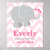 Moderne roze en grijze olifant aangepast monogram poster (Voorkant)