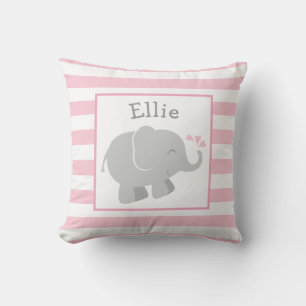 Moderne Roze en Grijze Olifant Monogram Kussen