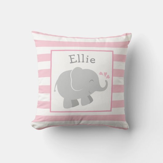 Moderne Roze en Grijze Olifant Monogram Kussen (Voorkant)