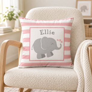 Moderne Roze en Grijze Olifant Monogram Kussen