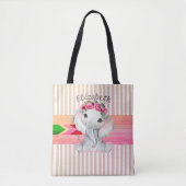 Moderne Roze en Grijze Olifant Monogram Luiertas Tote Bag (Voorkant)
