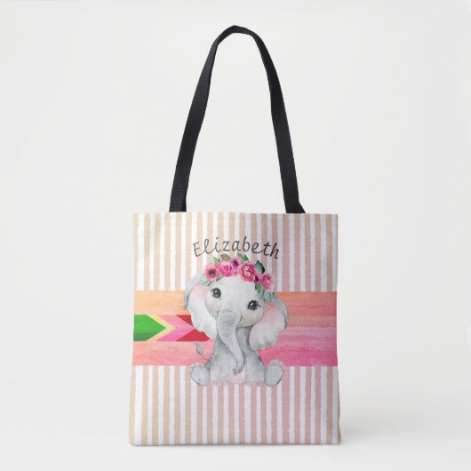 Moderne Roze en Grijze Olifant Monogram Luiertas Tote Bag (Voorkant)