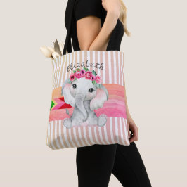 Moderne Roze en Grijze Olifant Monogram Luiertas Tote Bag