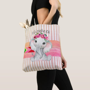 Moderne Roze en Grijze Olifant Monogram Luiertas Tote Bag