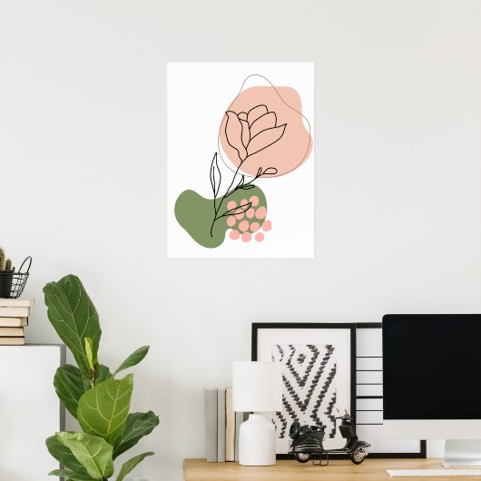 Moderne roze en groene Abstracte Roos line art Pos Poster (Thuiskantoor)