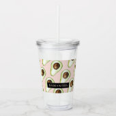 Moderne roze en groene Avocado-patroon met naam Acryl Drinkbeker (Voorkant)