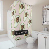 Moderne roze en groene Avocado-patroon met naam Douchegordijn (In situ)
