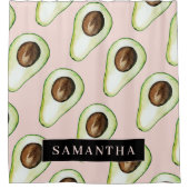 Moderne roze en groene Avocado-patroon met naam Douchegordijn (Voorkant)