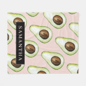 Moderne roze en groene Avocado-patroon met naam Fleece Deken (Voorkant (Horizontaal))