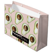 Moderne roze en groene Avocado-patroon met naam Groot Cadeauzakje (Voorkant Gekanteld)