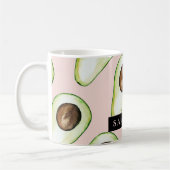 Moderne roze en groene Avocado-patroon met naam Koffiemok (Links)